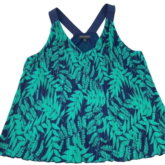 Banana Republic Pleated Racer Back Tank Tops Women Size XL Tropical Green Blue - Picture 3 of 15